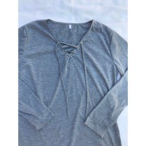 Long Sleeve Tie front Shirt Top Gray size large